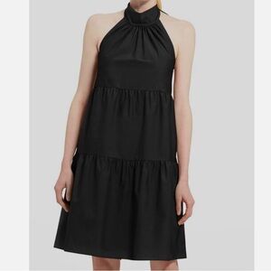 Theory Halter Tier Mini Dress in Black Tech Lawn Size Medium